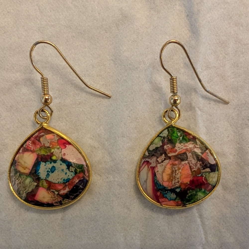 Gold Teardrop Earrings with Floral Design